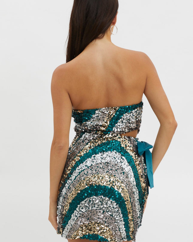 Green You Waist Tie Mini Dress Sequin