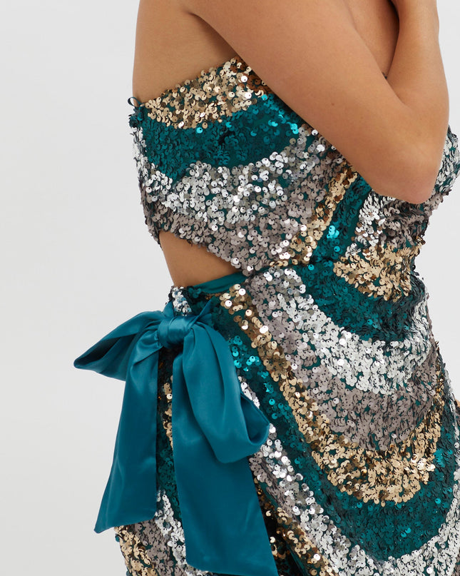 Green You Waist Tie Mini Dress Sequin