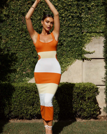 Orange Low Back Knit Dress Striped