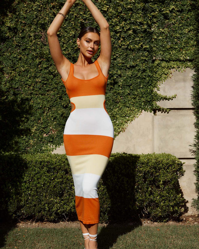 Orange Low Back Knit Dress Striped