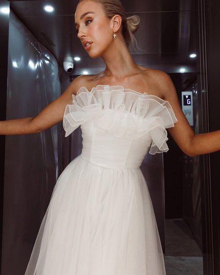 White Organza Frill Maxi Wedding Dress