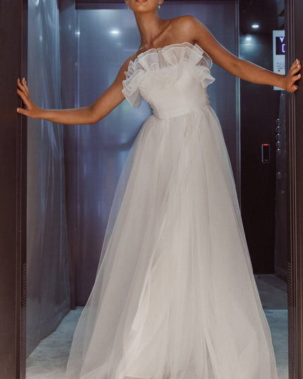 White Organza Frill Maxi Wedding Dress