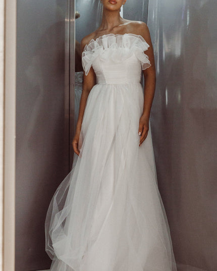 White Organza Frill Maxi Wedding Dress