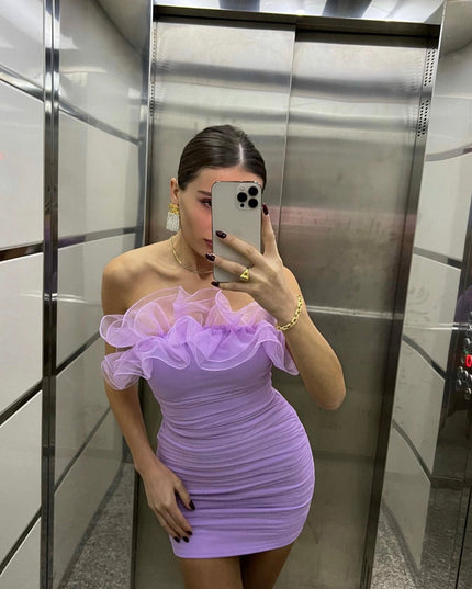 Lilac Organza Frill Neckline Dress