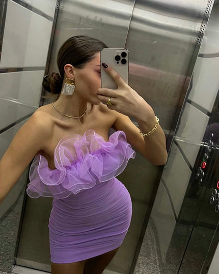 Lilac Organza Frill Neckline Dress