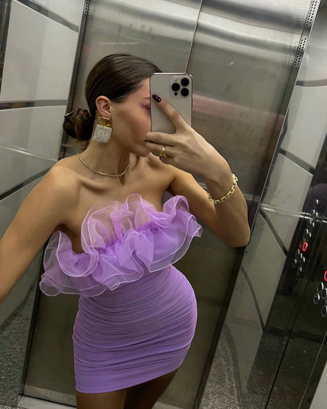 Lilac Organza Frill Neckline Dress