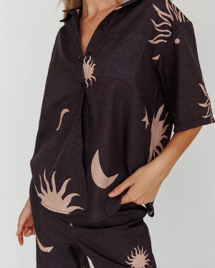 Black Hunch Button Shirt Sun Moon