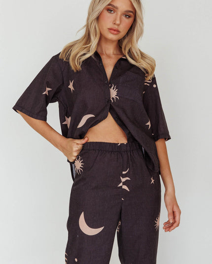 Black Hunch Button Shirt Sun Moon