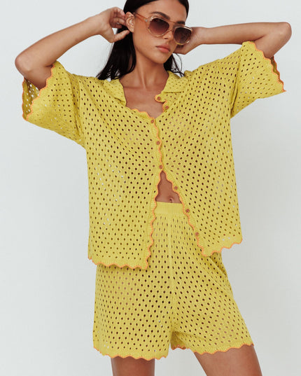 Hunch Button Crochet Shirt Avocado/Pumpkin