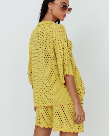 Hunch Button Crochet Shirt Avocado/Pumpkin