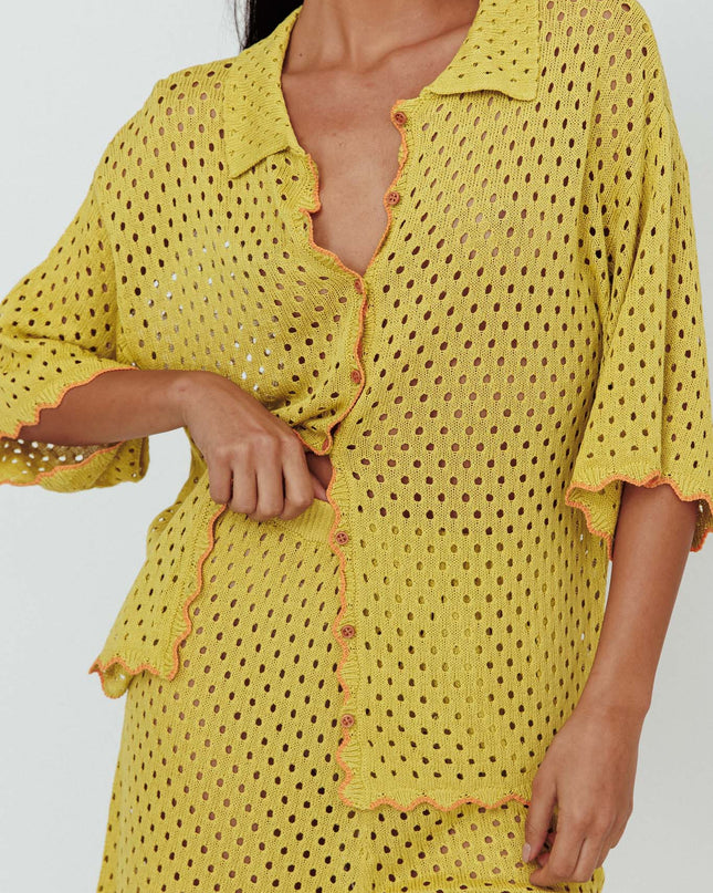 Hunch Button Crochet Shirt Avocado/Pumpkin