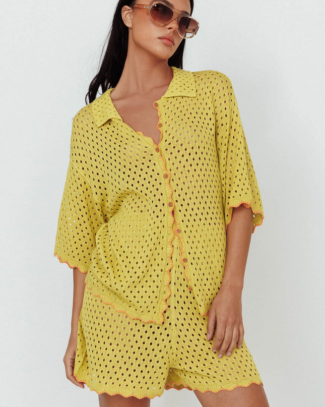 Hunch Button Crochet Shirt Avocado/Pumpkin