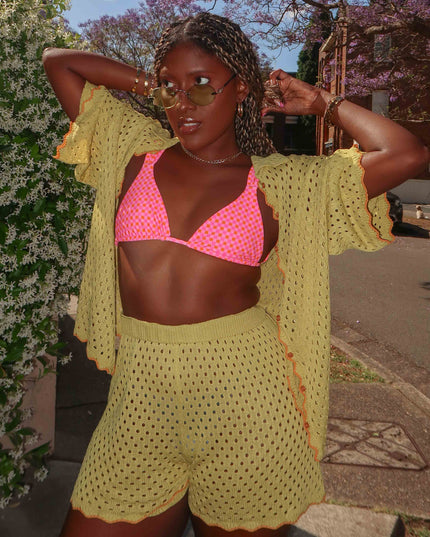 Hunch Button Crochet Shirt Avocado/Pumpkin