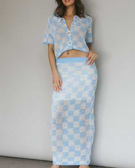 Blue Crochet Maxi Skirt