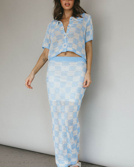 Blue Crochet Maxi Skirt