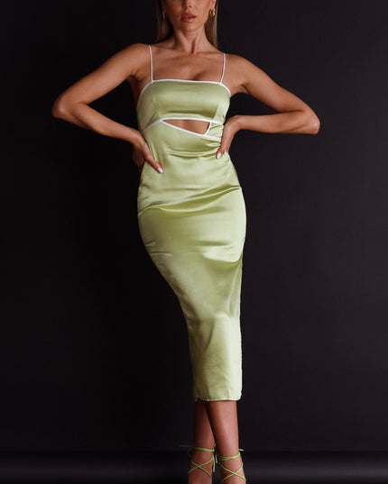 Green Cut-Out Bodice Midi Dress