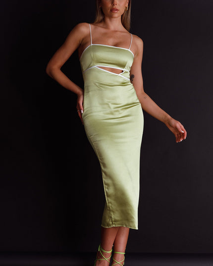 Green Cut-Out Bodice Midi Dress