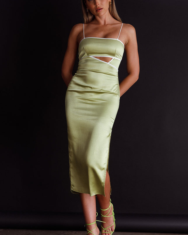 Green Cut-Out Bodice Midi Dress