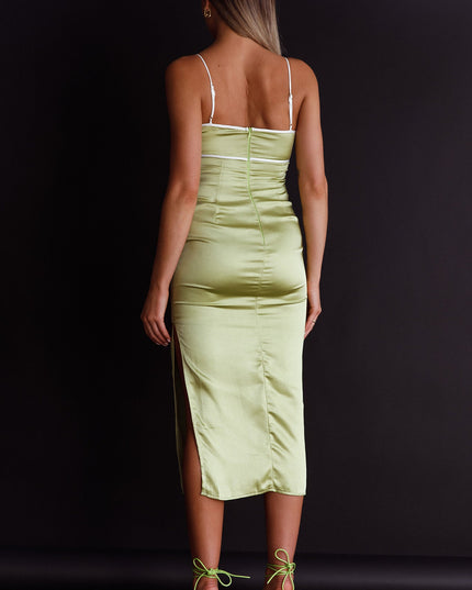 Green Cut-Out Bodice Midi Dress