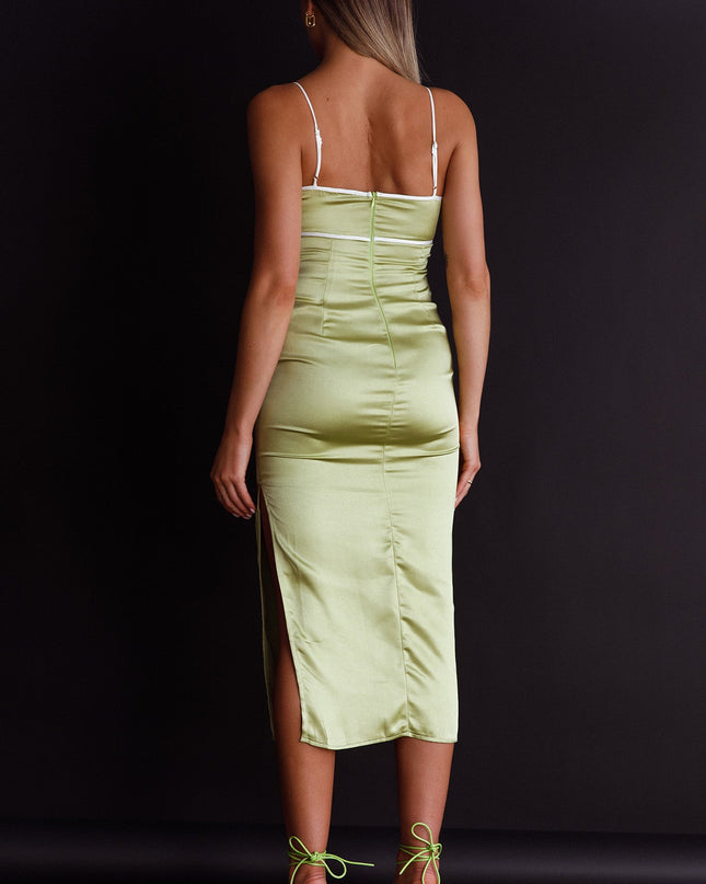 Green Cut-Out Bodice Midi Dress