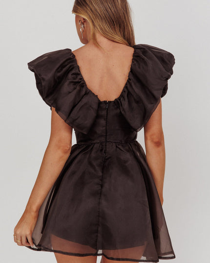 Black Ruffle Neckline Mini Dress