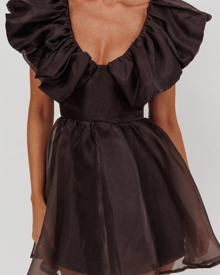 Black Ruffle Neckline Mini Dress