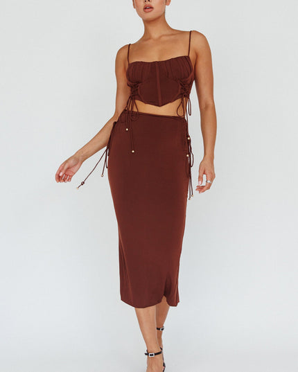 Chocolate Lace Up Midi Skirt