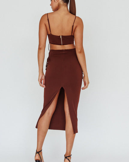 Chocolate Lace Up Midi Skirt