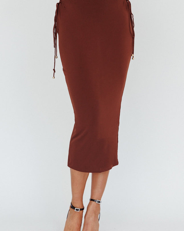 Chocolate Lace Up Midi Skirt