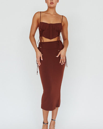 Chocolate Lace Up Midi Skirt