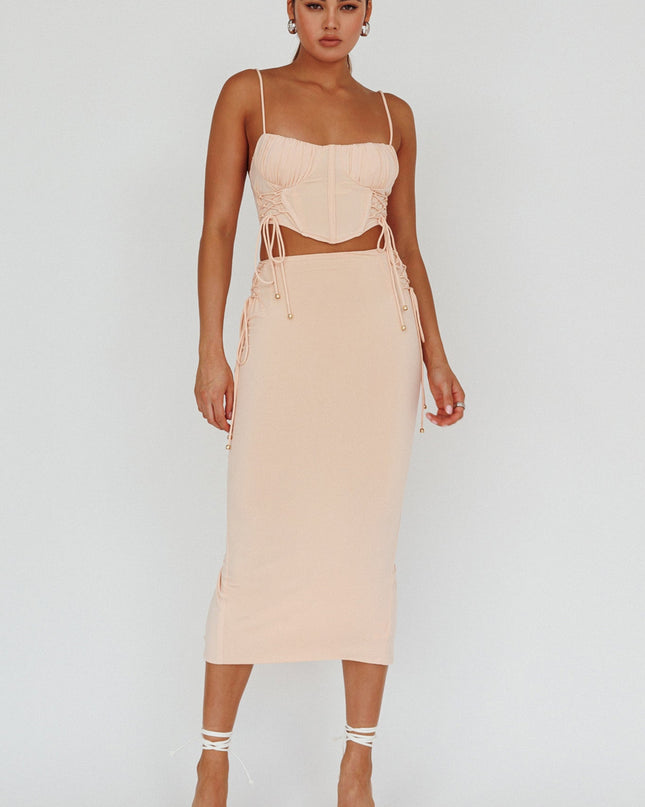 Lace Up Midi Skirt Egg Shell
