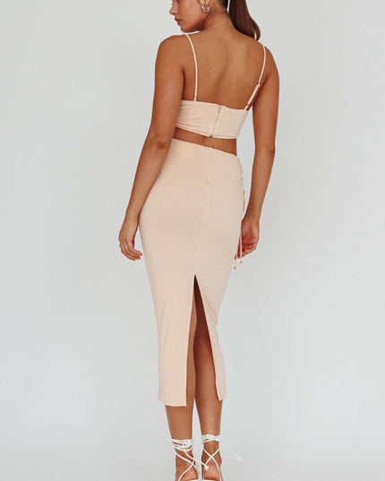 Lace Up Midi Skirt Egg Shell