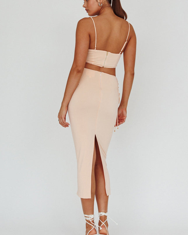 Lace Up Midi Skirt Egg Shell