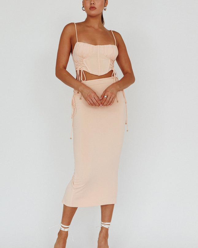 Lace Up Midi Skirt Egg Shell