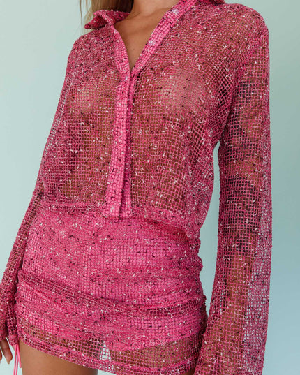 Barbie Pink Long Sleeve Button Top