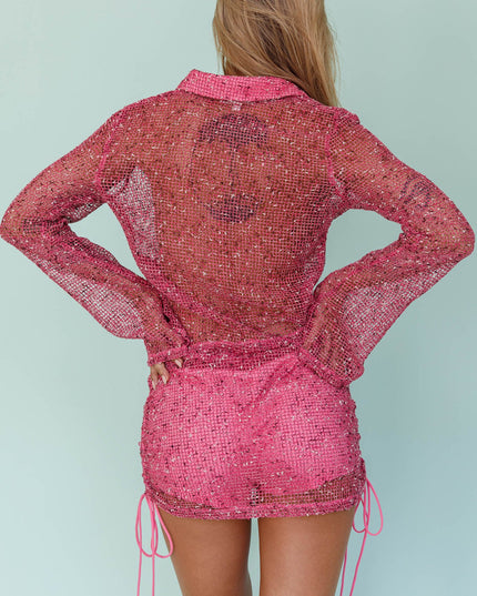 Barbie Pink Long Sleeve Button Top