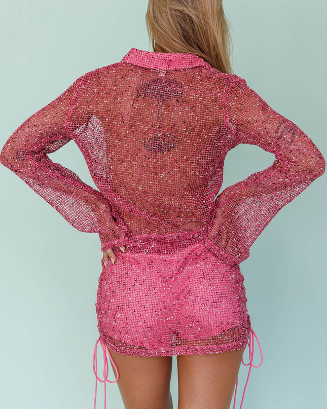 Barbie Pink Long Sleeve Button Top