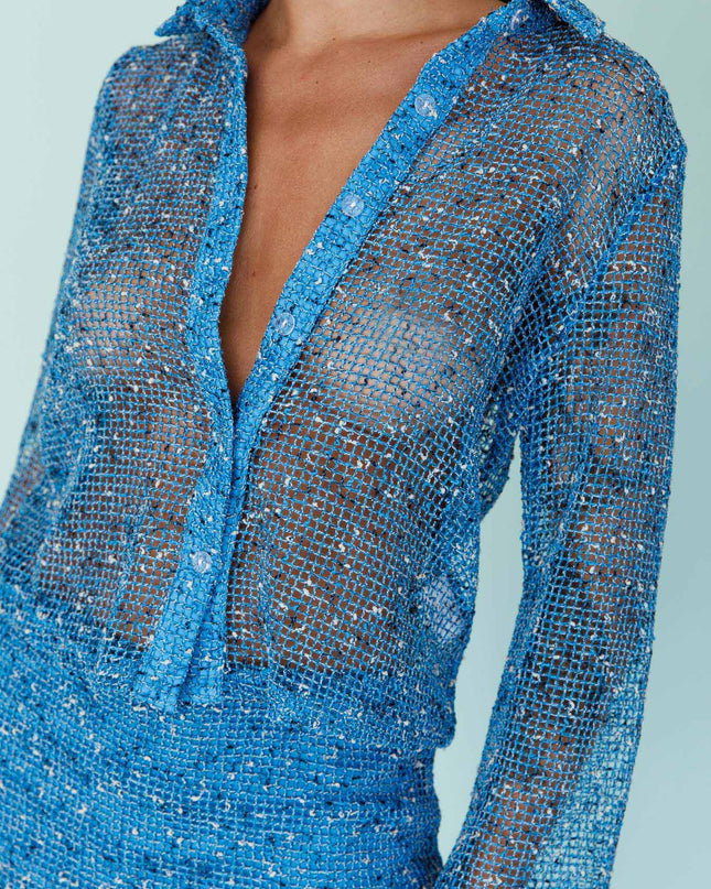 Cerulean Long Sleeve Button Top