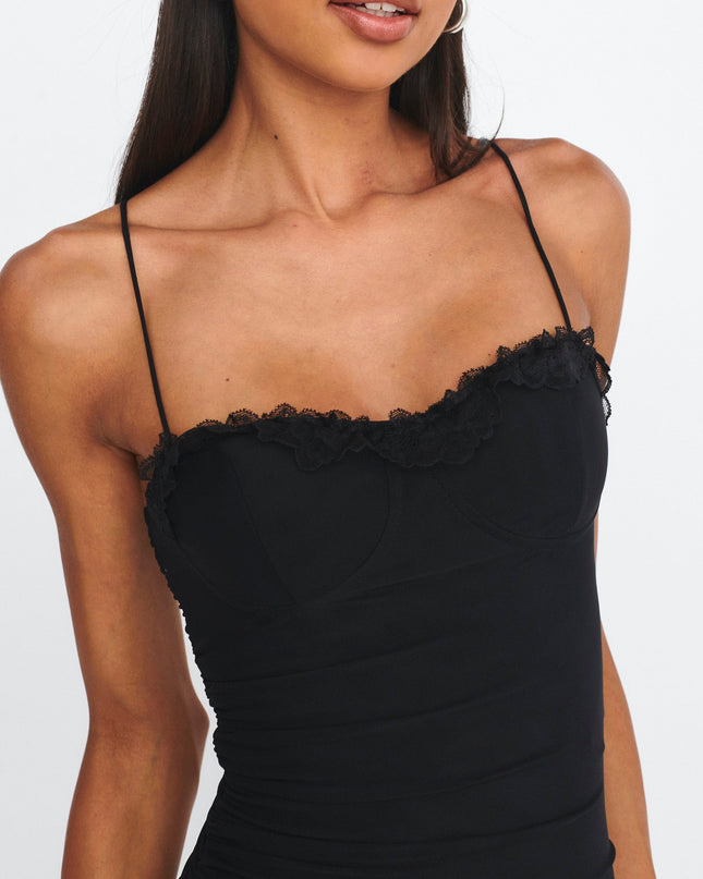 Black Ruffle Lace Trim Dress