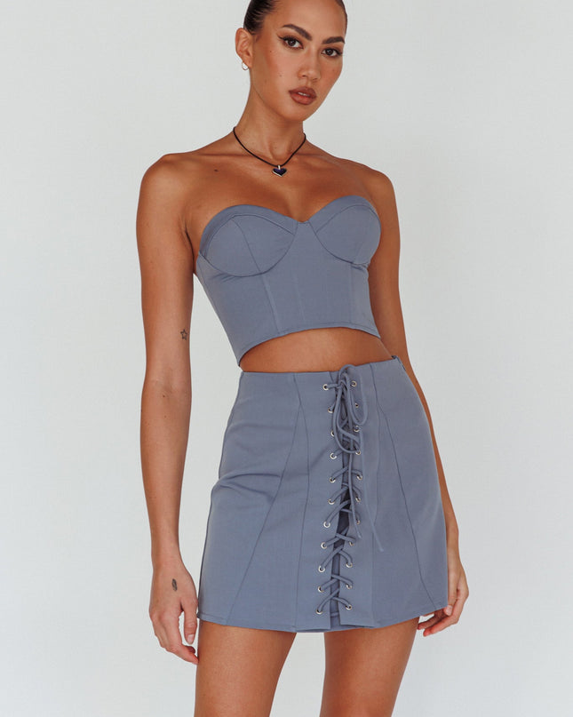 Grey Lace-Up Skirt Suit