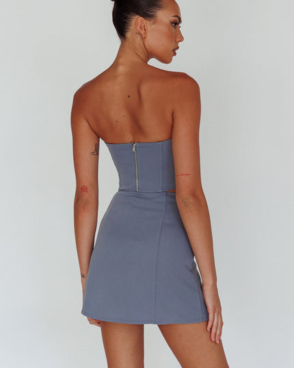Grey Lace-Up Skirt Suit