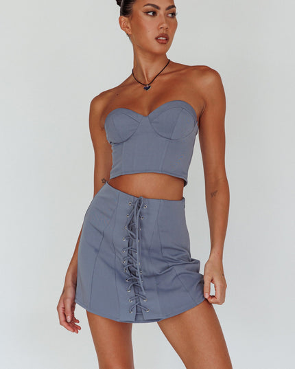 Grey Lace-Up Skirt Suit