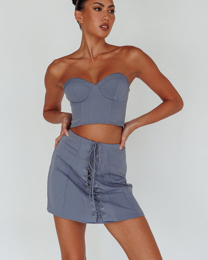 Grey Lace-Up Skirt Suit
