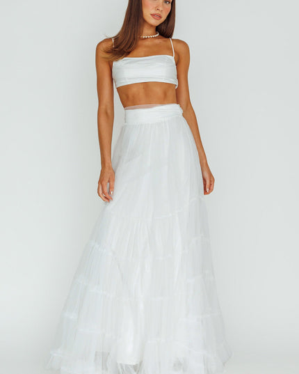White Mesh Overlay Maxi Skirt