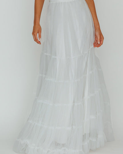 White Mesh Overlay Maxi Skirt