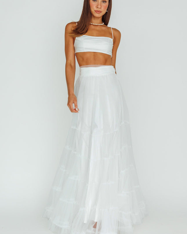 White Mesh Overlay Maxi Skirt