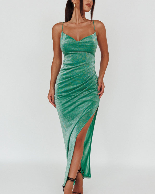 Green Side Split Strappy Back Midi Dress