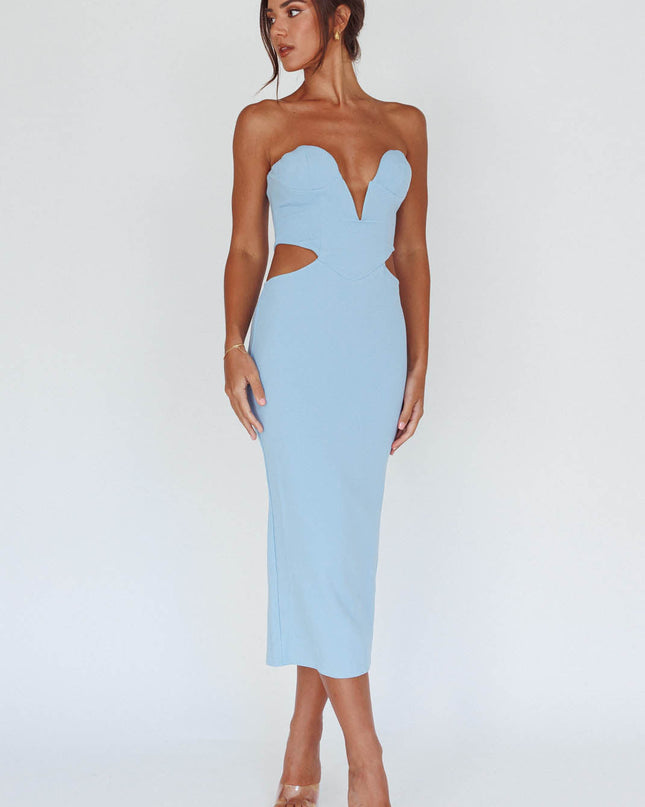 Blue Lace-up Back Midi Dress