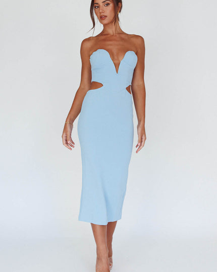 Blue Lace-up Back Midi Dress