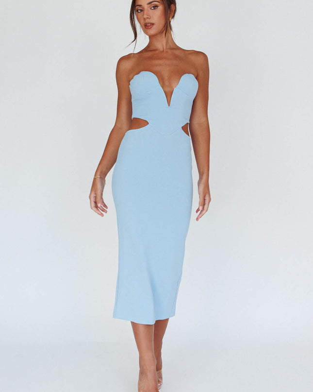 Blue Lace-up Back Midi Dress